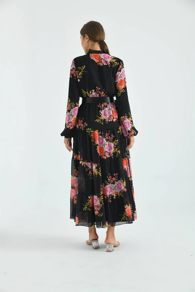 FTZ Women Kadın İpek Şifon Elbise  Siyah 30165 - Resim 3