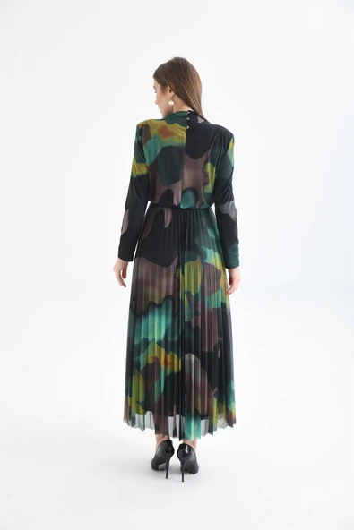 FTZ Women Kadın Likra Tül Elbise  Yeşil 30417 - Resim 7