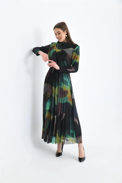 FTZ Women Kadın Likra Tül Elbise  Yeşil 30417 - Resim 2