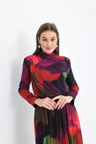 FTZ Women Kadın Likra Tül Elbise  Mor 30417 - Resim 3