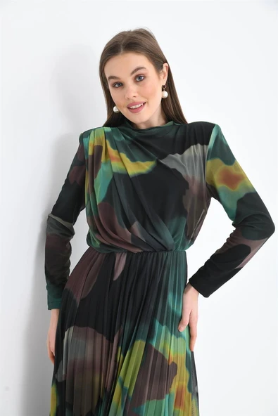 FTZ Women Kadın Likra Tül Elbise  Yeşil 30417 - Resim 4