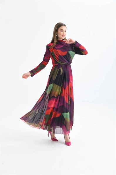 FTZ Women Kadın Likra Tül Elbise  Mor 30417 - Resim 7