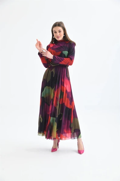 FTZ Women Kadın Likra Tül Elbise  Mor 30417 - Resim 2