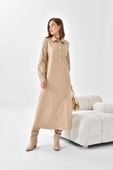 Ftz Women Kadın Deri Elbise Beige 30604