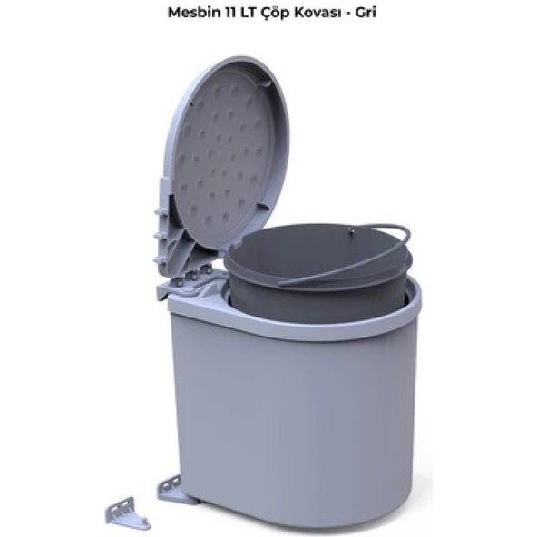 Mesbin Çöp Kovası , Dolap Içi Kolay Çıkarılabilen, Kovalı 11 Lt. Gri - Resim 2