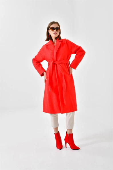 FTZ Women Kadın Kaşe Kaban Kırmızı 30625 - 6