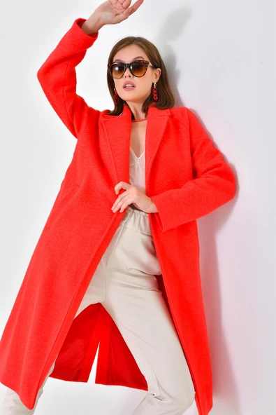 FTZ Women Kadın Kaşe Kaban Kırmızı 30625 - 3