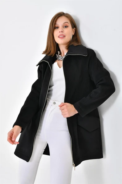 FTZ Women Kadın Kaşe Kaban Siyah RBN4033 - 3