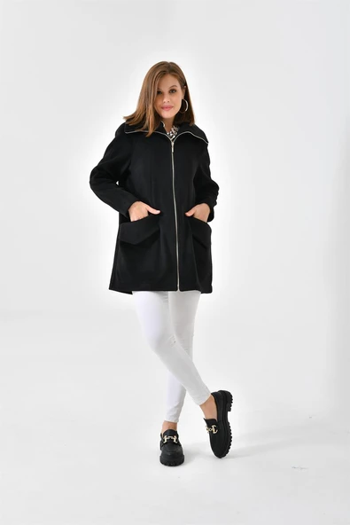 FTZ Women Kadın Kaşe Kaban Siyah RBN4033 - 6