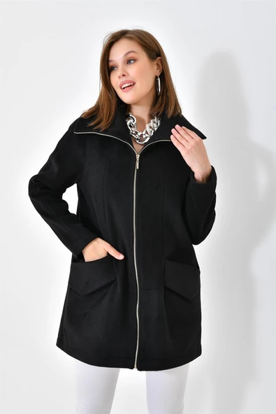 FTZ Women Kadın Kaşe Kaban Siyah RBN4033 - 2
