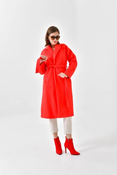 FTZ Women Kadın Kaşe Kaban Kırmızı 30625 - 5