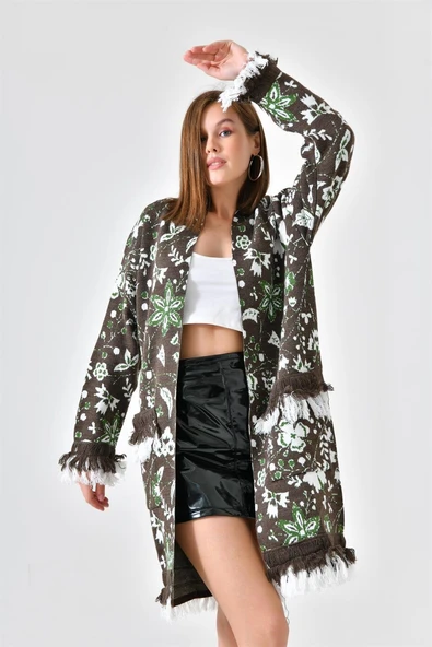 FTZ Women Kadın Çiçek Desenli Giy-Çık  Kahve 20029 - Resim 4