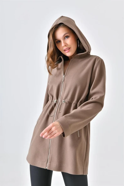 FTZ Women Kadın Kapişonlu Kaşe Kap Vizon 30636 - 5