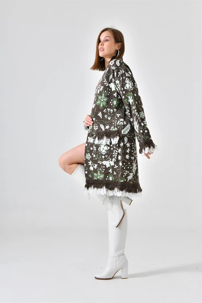 FTZ Women Kadın Çiçek Desenli Giy-Çık  Kahve 20029 - Resim 3