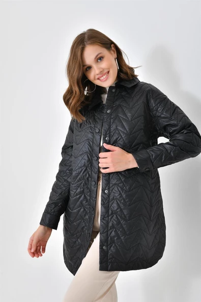 FTZ Women Kadın Kapitoneli Kap  Siyah 30629 - Resim 4