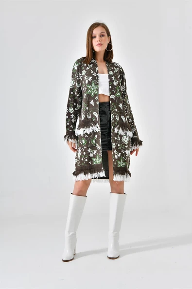 FTZ Women Kadın Çiçek Desenli Giy-Çık  Kahve 20029 - Resim 2