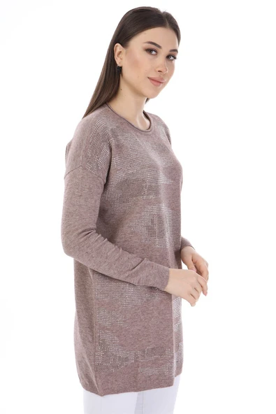 FTZ Women Kadın Önü Taş Detay Triko Beige 21-1047