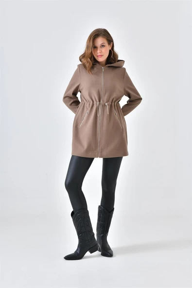 FTZ Women Kadın Kapişonlu Kaşe Kap  Vizon 30636 - 3