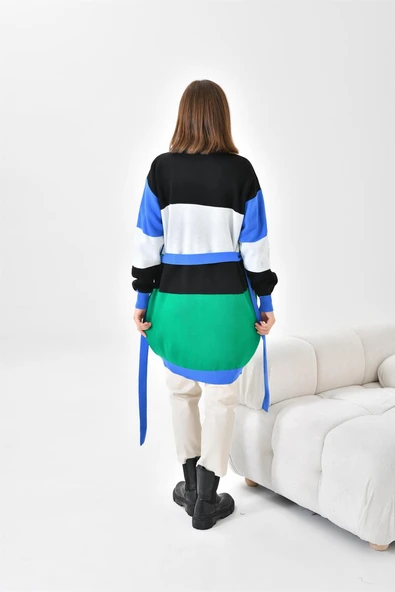 FTZ Women Kadın Kare Detay Uzun Hırka  Mavi 20105 - 7