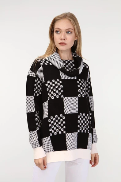 FTZ Women Kadın Desenli Triko Kazak  Ekru 21-6021