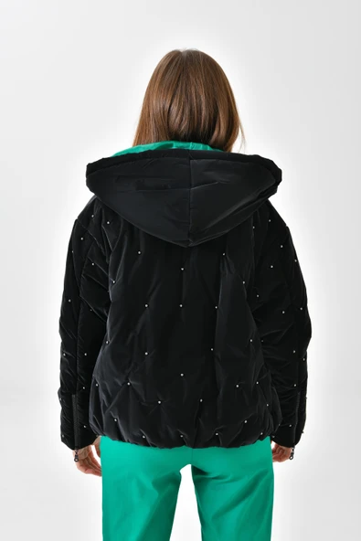 FTZ Women Kadın İnci Detaylı Mont Siyah RBN4047 - 7