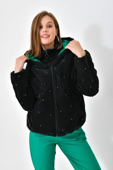 FTZ Women Kadın İnci Detaylı Mont  Siyah RBN4047 - 5