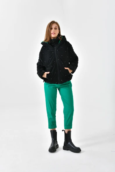 FTZ Women Kadın İnci Detaylı Mont Siyah RBN4047 - 3