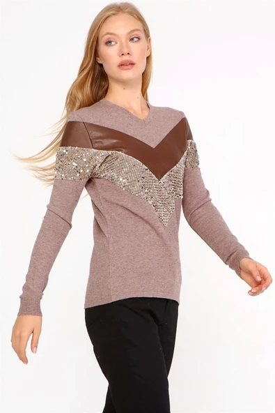 FTZ Women Kadın Ön Baskı Detaylı Kazak Beige 21-1330