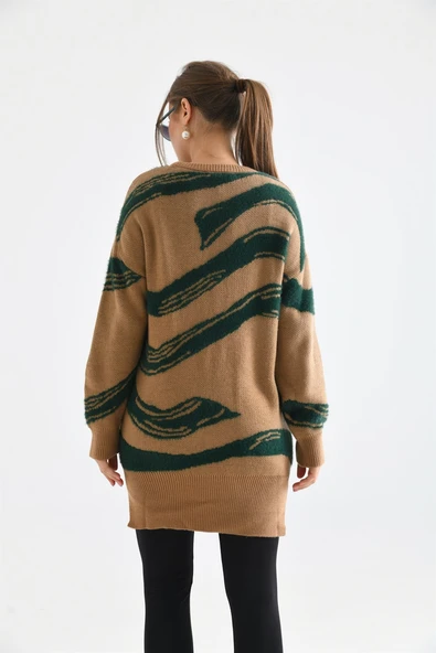 FTZ Women Kadın Karışık Desen Kazak  Bisküvi 21-6245 - Resim 6