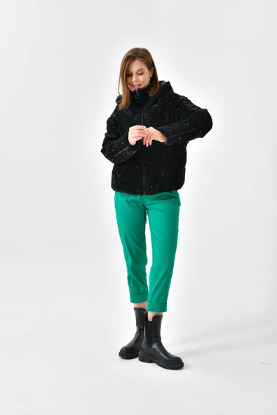 FTZ Women Kadın İnci Detaylı Mont  Siyah RBN4047 - 2