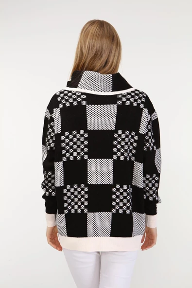 FTZ Women Kadın Desenli Triko Kazak  Ekru 21-6021 - Resim 4