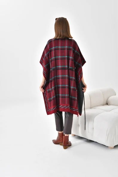 FTZ Women Kadın Ekose Detay Panço  Bordo 21-1116 - Resim 7