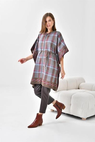 FTZ Women Kadın Ekose Detay Panço  Kahve 21-1116 - Resim 2