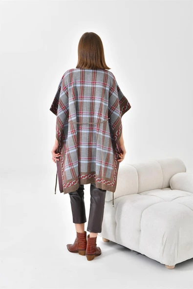 FTZ Women Kadın Ekose Detay Panço  Kahve 21-1116 - Resim 7