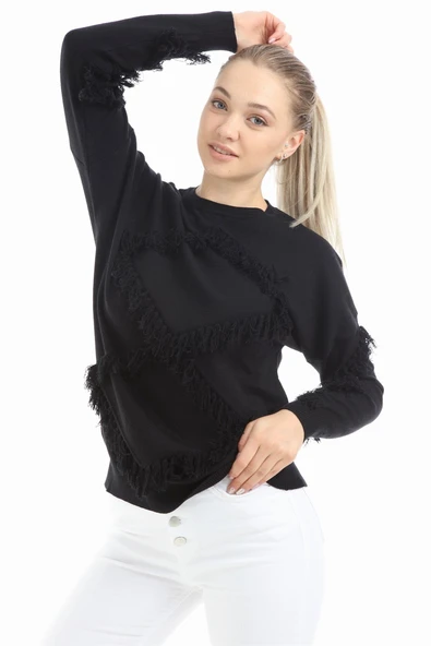 FTZ Women Kadın Önü Püsküllü Triko Siyah 21-1102