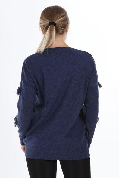 FTZ Women Kadın Önü Püsküllü Triko  İndigo 21-1102 - 4