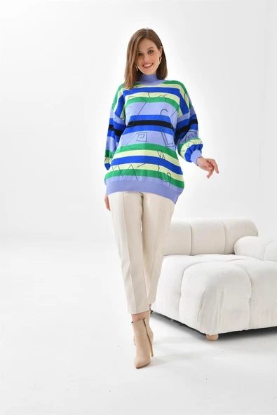 FTZ Women Kadın Geometrik Desenli Kazak  Lila 20109 ürün görseli