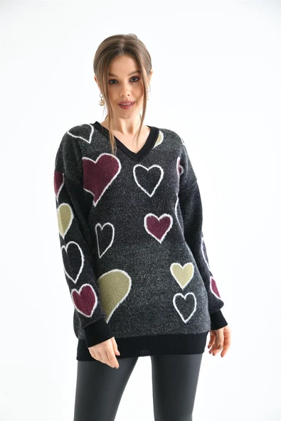 FTZ Women Kadın Kalp Desenli Tunik  Siyah 20098 ürün görseli 1