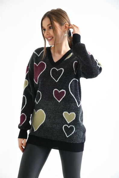 FTZ Women Kadın Kalp Desenli Tunik  Siyah 20098 - 5