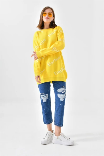 FTZ Women Kadın Barbie Kazak  Sarı 20675 - Resim 7