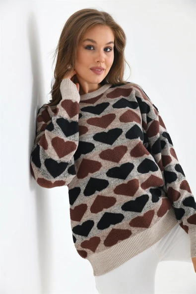 FTZ Women Kadın Kalp Desenli Bluz  Taş 20028 - Resim 2