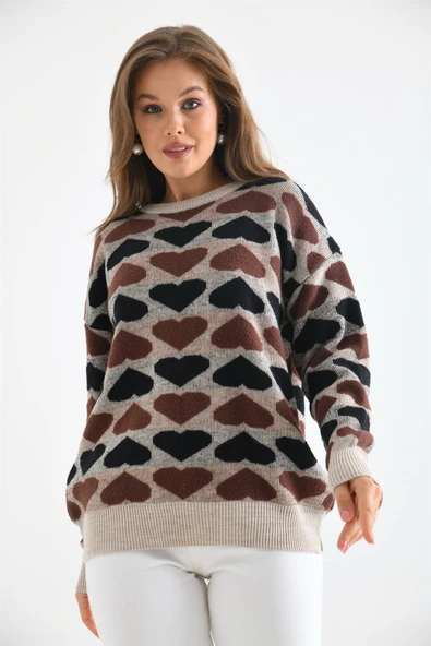 FTZ Women Kadın Kalp Desenli Bluz  Taş 20028 ürün görseli 1