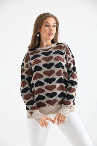 FTZ Women Kadın Kalp Desenli Bluz  Taş 20028 - Resim 6