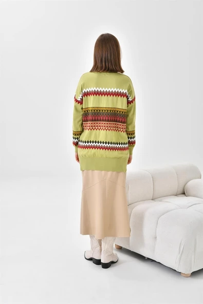 FTZ Women Kadın Etnik Desenli Bluz  Su Yeşili 20075 - Resim 7