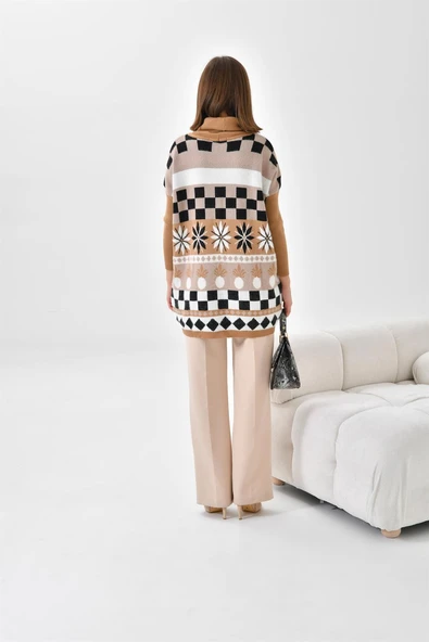 FTZ Women Kadın Karışık Desen Triko Kazak  Bisküvi 20432 - Resim 7