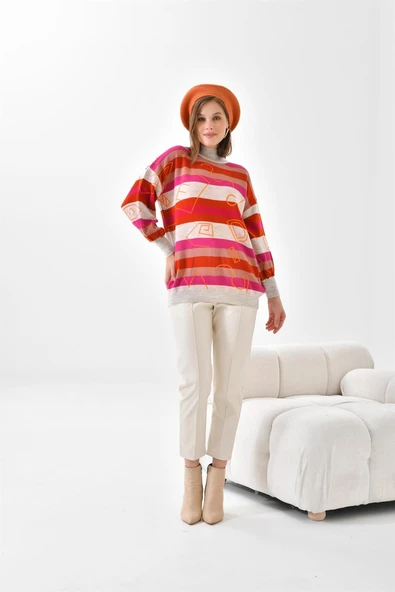 FTZ Women Kadın Geometrik Desenli Kazak  Taş 20109 ürün görseli