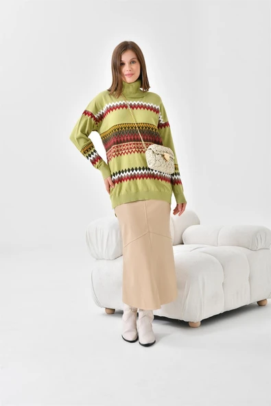 FTZ Women Kadın Etnik Desenli Bluz  Su Yeşili 20075 ürün görseli