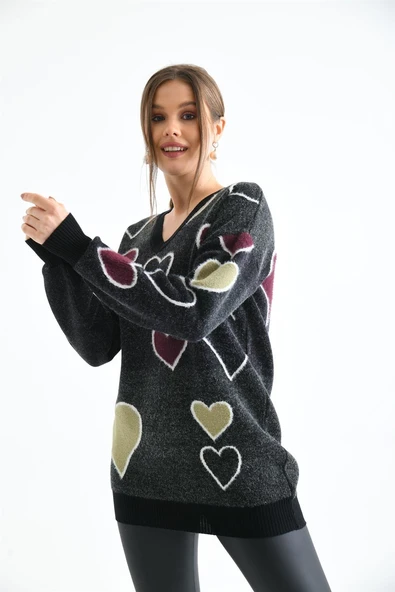 FTZ Women Kadın Kalp Desenli Tunik  Siyah 20098 - 4