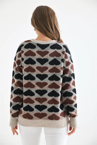 FTZ Women Kadın Kalp Desenli Bluz  Taş 20028 - Resim 5