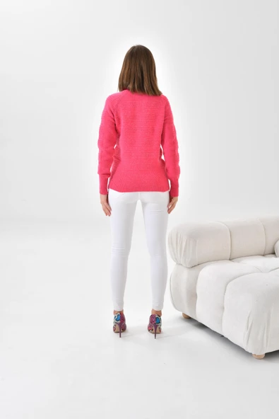 FTZ Women Kadın Tüy Detaylı Kazak  Fuşya 20516 - Resim 7